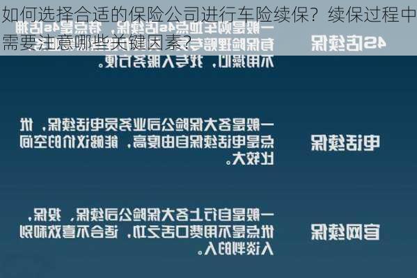 如何选择合适的保险公司进行车险续保？续保过程中需要注意哪些关键因素？