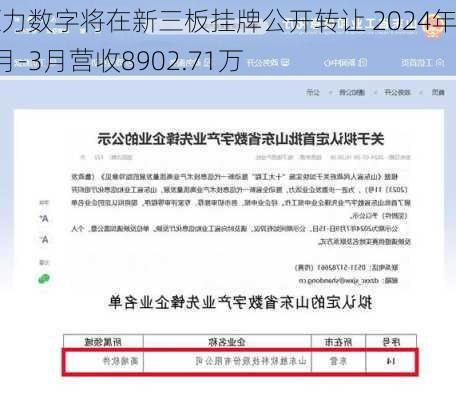 原力数字将在新三板挂牌公开转让 2024年1月-3月营收8902.71万