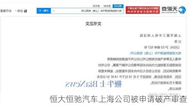 恒大恒驰汽车上海公司被申请破产审查