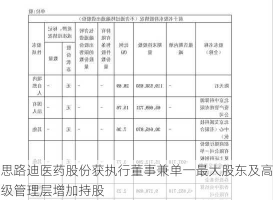 思路迪医药股份获执行董事兼单一最大股东及高级管理层增加持股