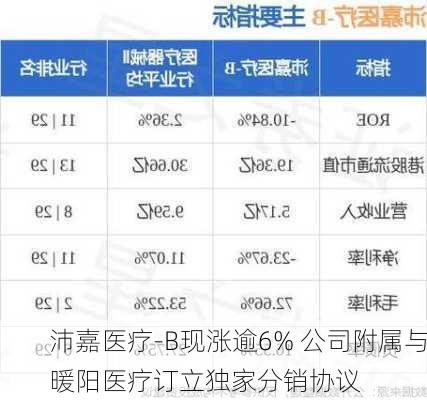 沛嘉医疗-B现涨逾6% 公司附属与暖阳医疗订立独家分销协议