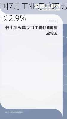 德国7月工业订单环比增长2.9%