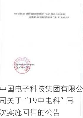 中国电子科技集团有限公司关于“19中电科”再次实施回售的公告