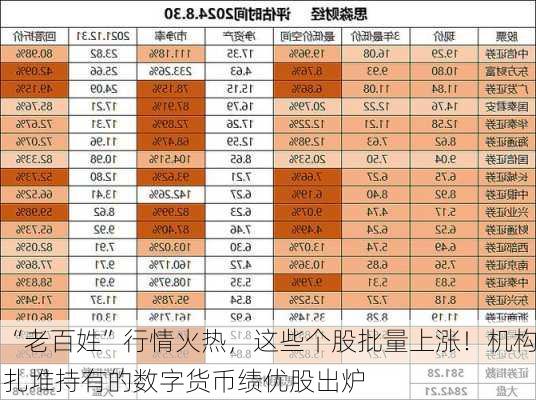 “老百姓”行情火热，这些个股批量上涨！机构扎堆持有的数字货币绩优股出炉