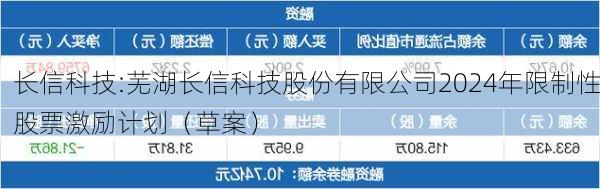 长信科技:芜湖长信科技股份有限公司2024年限制性股票激励计划（草案）