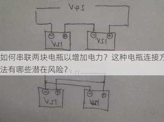 如何串联两块电瓶以增加电力？这种电瓶连接方法有哪些潜在风险？