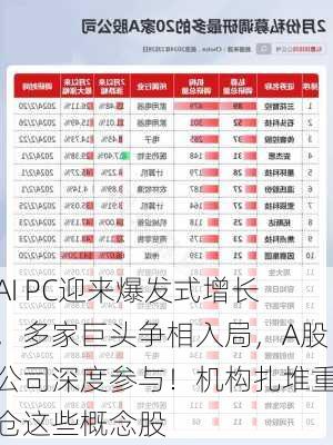 AI PC迎来爆发式增长，多家巨头争相入局，A股公司深度参与！机构扎堆重仓这些概念股