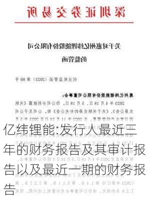 亿纬锂能:发行人最近三年的财务报告及其审计报告以及最近一期的财务报告