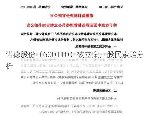 诺德股份（600110）被立案，股民索赔分析