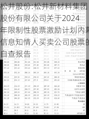 松井股份:松井新材料集团股份有限公司关于2024年限制性股票激励计划内幕信息知情人买卖公司股票的自查报告