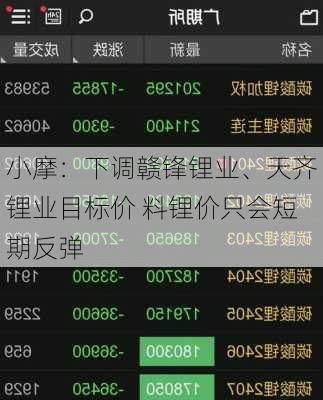 小摩：下调赣锋锂业、天齐锂业目标价 料锂价只会短期反弹