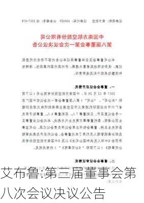 艾布鲁:第三届董事会第八次会议决议公告