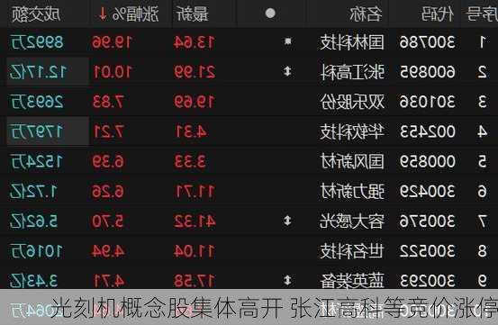 光刻机概念股集体高开 张江高科等竞价涨停
