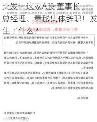 突发！这家A股 董事长、总经理、董秘集体辞职！发生了什么？