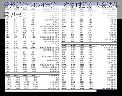 普邦股份:2024年第二次临时股东大会法律意见书