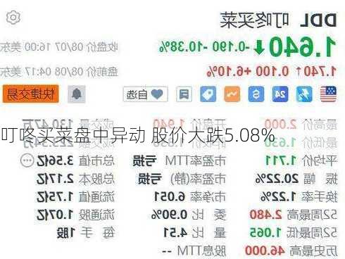 叮咚买菜盘中异动 股价大跌5.08%