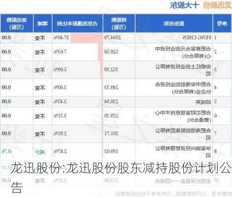 龙迅股份:龙迅股份股东减持股份计划公告