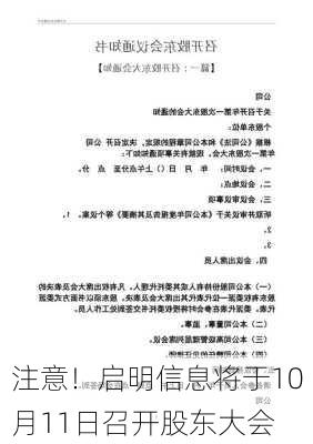 注意！启明信息将于10月11日召开股东大会