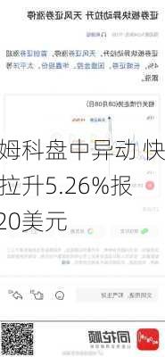 埃姆科盘中异动 快速拉升5.26%报1.20美元