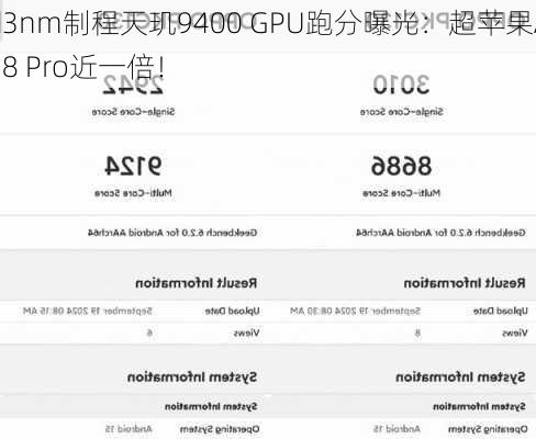 3nm制程天玑9400 GPU跑分曝光：超苹果A18 Pro近一倍！