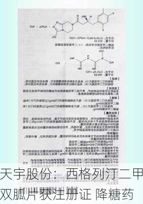 天宇股份：西格列汀二甲双胍片获注册证 降糖药