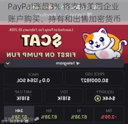 PayPal涨超3% 将支持美国企业账户购买、持有和出售加密货币