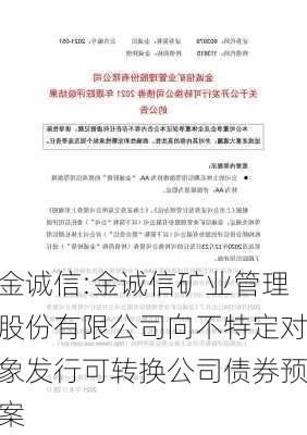 金诚信:金诚信矿业管理股份有限公司向不特定对象发行可转换公司债券预案