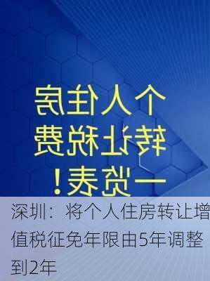 深圳：将个人住房转让增值税征免年限由5年调整到2年