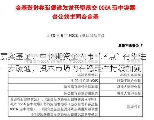 嘉实基金：中长期资金入市“堵点”有望进一步疏通，资本市场内在稳定性持续加强