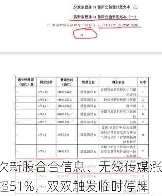 次新股合合信息、无线传媒涨超51%，双双触发临时停牌