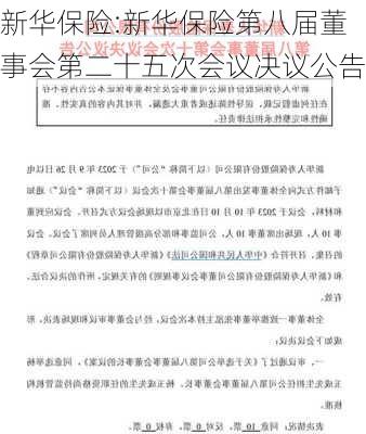 新华保险:新华保险第八届董事会第二十五次会议决议公告