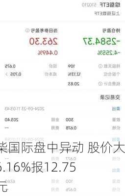 玉柴国际盘中异动 股价大涨6.16%报12.75美元