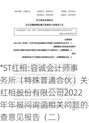 *ST红相:容诚会计师事务所（特殊普通合伙）关于红相股份有限公司2022年年报问询函相关问题的核查意见报告（二）