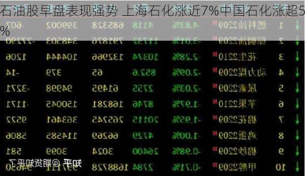 石油股早盘表现强势 上海石化涨近7%中国石化涨超5%