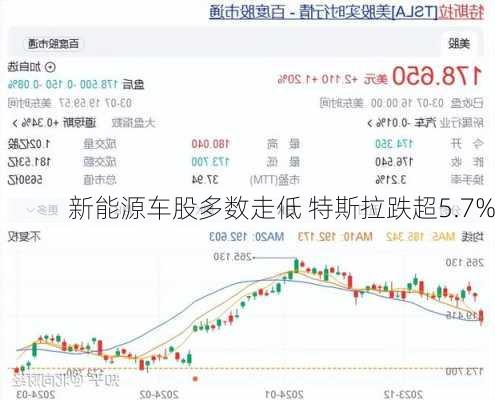 新能源车股多数走低 特斯拉跌超5.7%