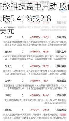 研控科技盘中异动 股价大跌5.41%报2.80美元