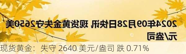 现货黄金：失守 2640 美元/盎司 跌 0.71%