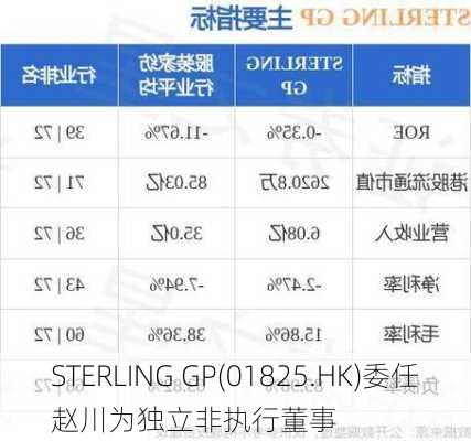 STERLING GP(01825.HK)委任赵川为独立非执行董事