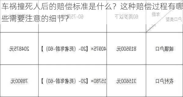 车祸撞死人后的赔偿标准是什么？这种赔偿过程有哪些需要注意的细节？