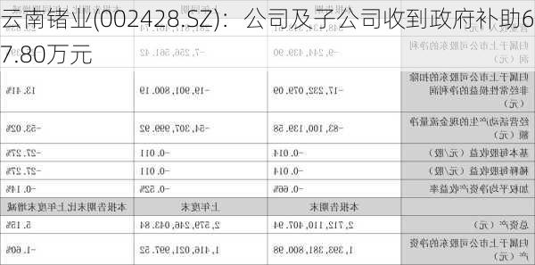 云南锗业(002428.SZ)：公司及子公司收到政府补助617.80万元