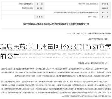 瑞康医药:关于质量回报双提升行动方案的公告