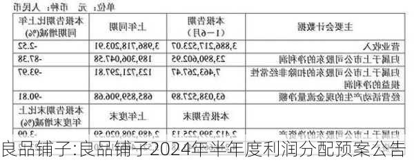 良品铺子:良品铺子2024年半年度利润分配预案公告