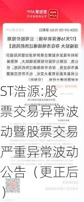 ST浩源:股票交易异常波动暨股票交易严重异常波动公告（更正后）