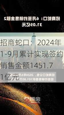 招商蛇口：2024年1-9月累计实现签约销售金额1451.71亿元