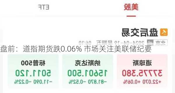 盘前：道指期货跌0.06% 市场关注美联储纪要