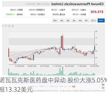 诺瓦瓦克斯医药盘中异动 股价大涨5.05%报13.32美元