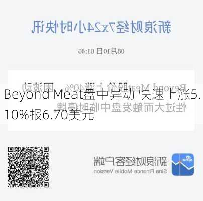 Beyond Meat盘中异动 快速上涨5.10%报6.70美元