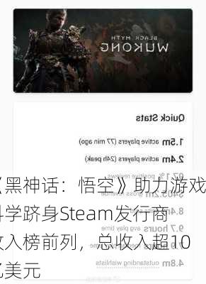 《黑神话：悟空》助力游戏科学跻身Steam发行商收入榜前列，总收入超10亿美元