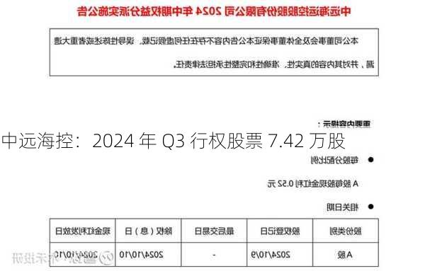 中远海控：2024 年 Q3 行权股票 7.42 万股