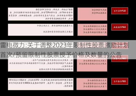 雷电微力:关于调整2023年限制性股票激励计划首次/预留限制性股票授予价格及数量的公告